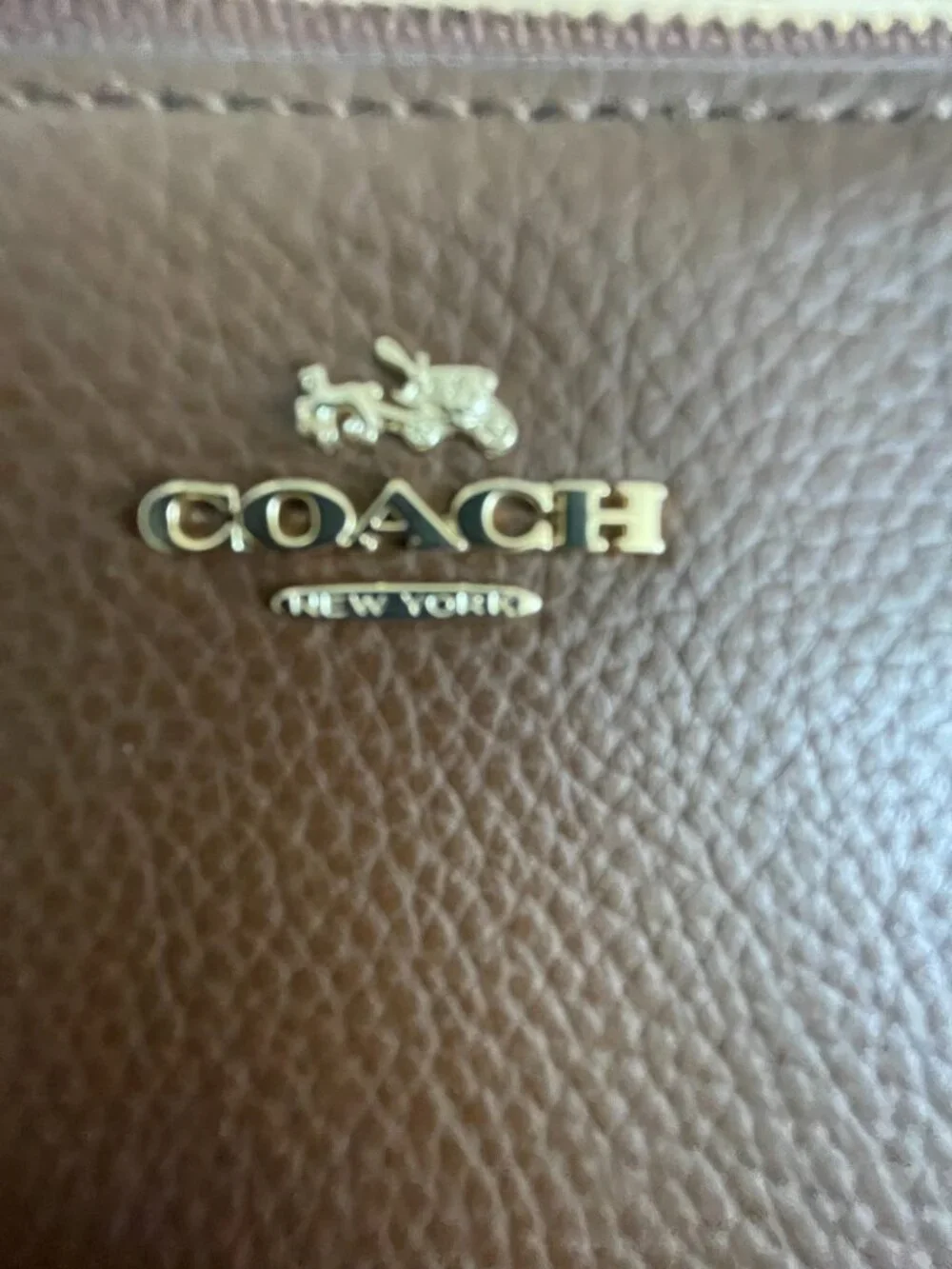 Coach Brown Pebble Leather Double Zip Wristlet Wallet F87587